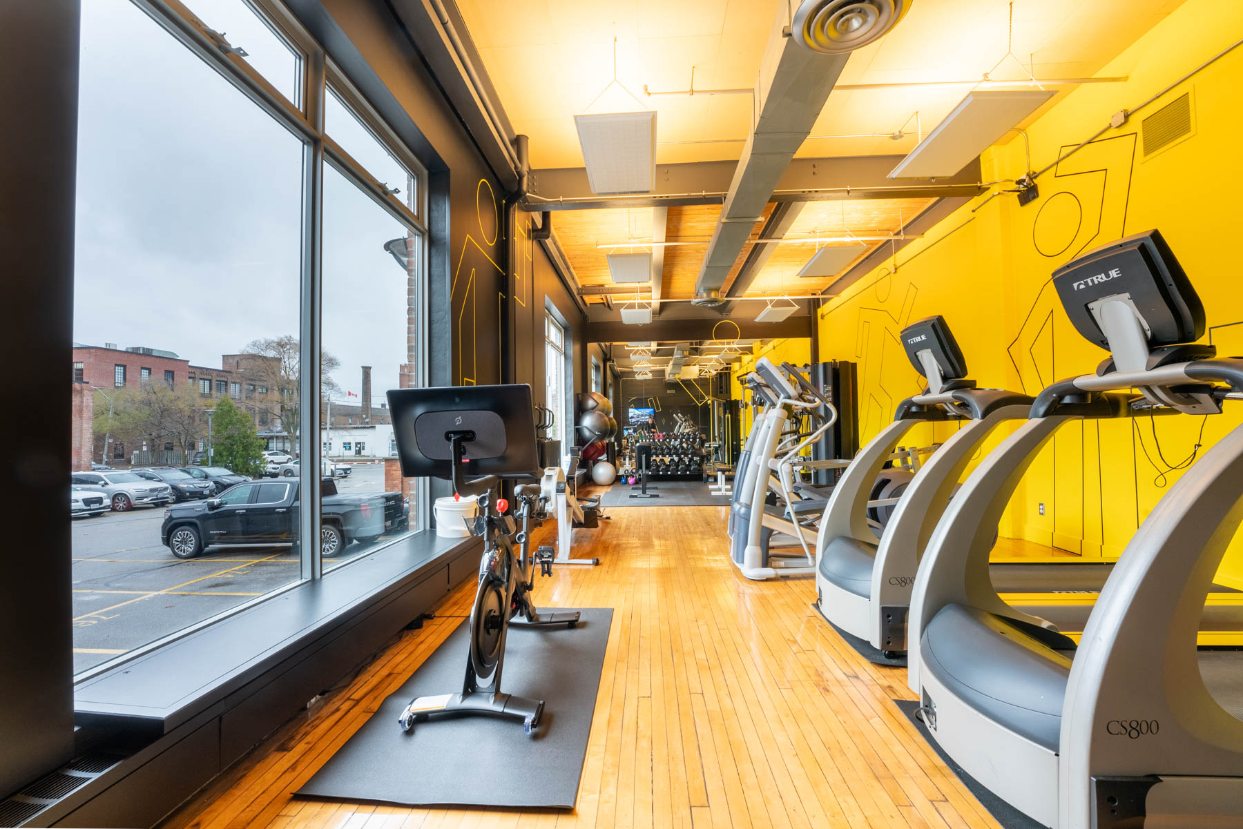 The on site fitness facility with treadmills, bikes and free weights